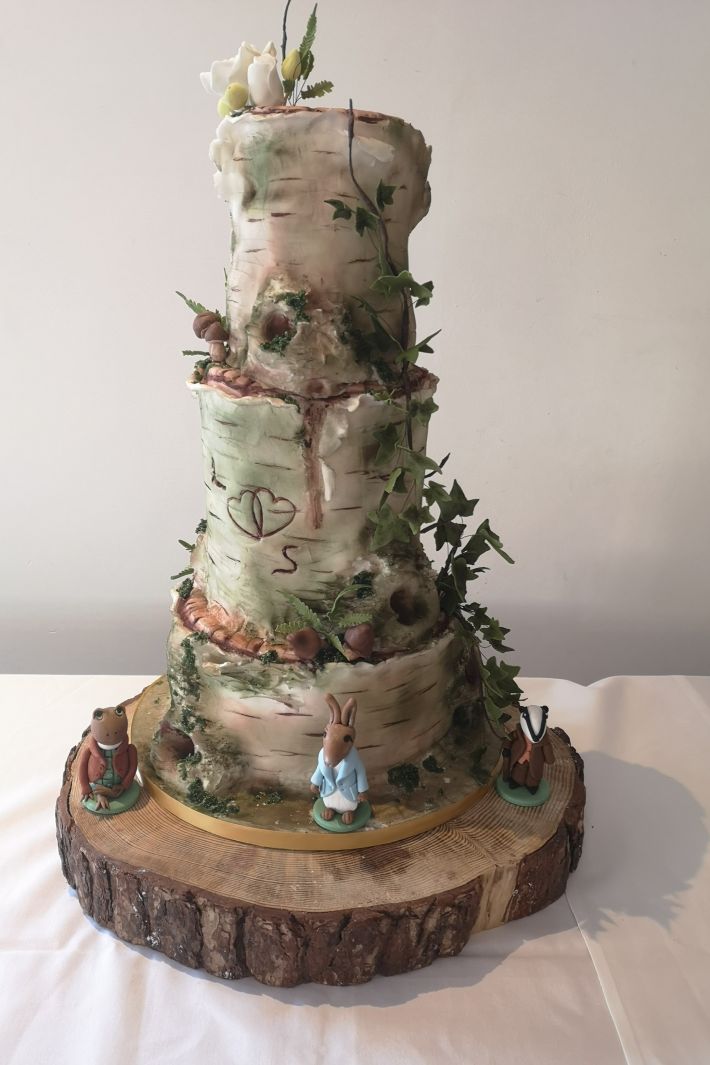 Wind in the willows birch tree wedding cake by Cakes Sussex